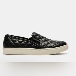 Steve Madden Ecentrcq Black Quilted Leather Slip On Casual Sneaker Women’s 8